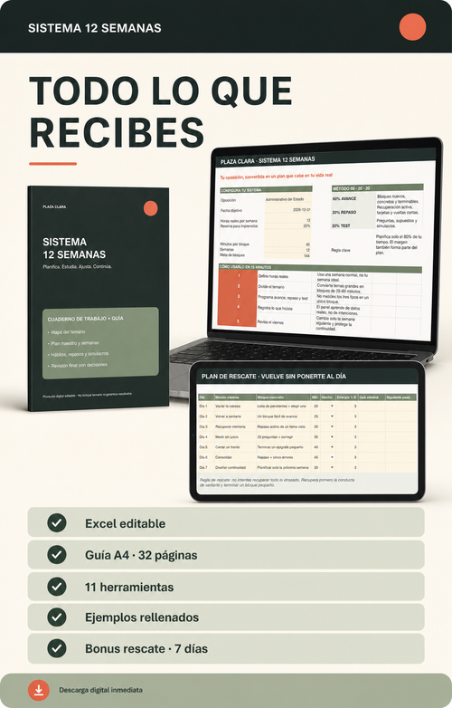 Sistema 12 Semanas para oposiciones · Excel + guía PDF
